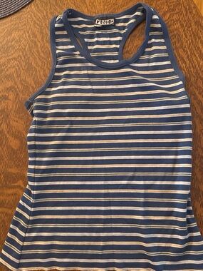Volcom Navy Blue & White Striped Racerback Tank Top